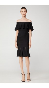 Herve Leger Eyelet Stripe Pleated Dress 