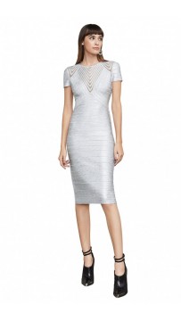 Herve Leger Irdsopalco Avery Foiled Bandage Applique Dress