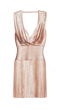 Herve Leger Naomi Foil Draped Bandage Dress 