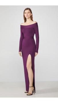 Herve Leger Off-The-Shoulder Long Sleeve Gown