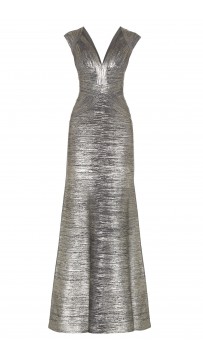 Herve Leger Leslie Woodgrain Foil Print Gown