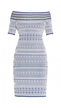 Herve Leger Lacey Plaited Lace Off-Shoulder Dress