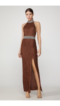 Herve Leger Metallic Eyelash Halter Gown