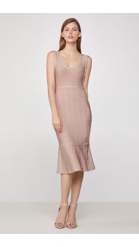 Herve Leger Metallic Picot Scoop Neck Dress