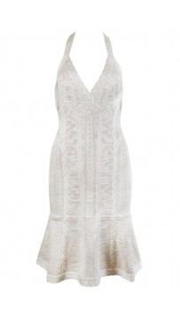 Herve Leger Danae Floral Diamond Jacquard Dress 