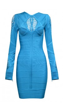 Cheap Herve Leger Bandage Dresses Long Sleeve Net Blue