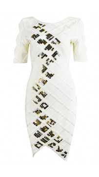 Herve Leger Cambree Diamond Quilting Beaded Dress