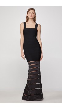 Herve Leger Striped Tulle Bandage Gown - Black