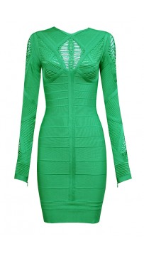 Cheap Herve Leger Bandage Dresses Long Sleeve Net Green