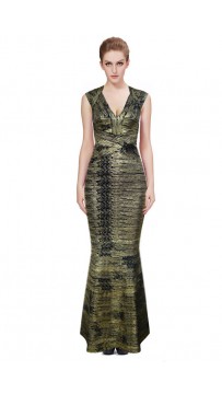 Herve Leger Leslie Woodgrain Foil Print Gown