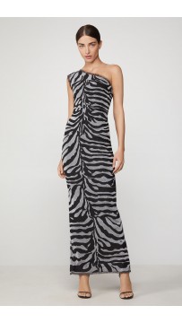 Herve Leger Metallic One Shoulder Zebra Gown