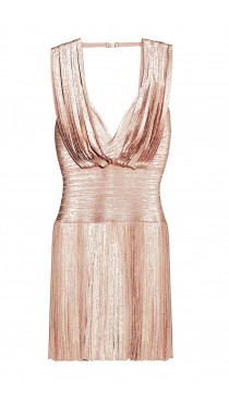 Herve Leger Naomi Foil Draped Bandage Dress 