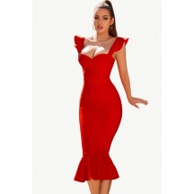 Red Mermaid Bandage Midi Evening Gown
