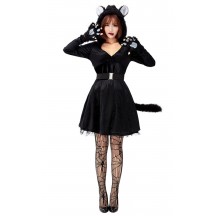 Halloween Animal Cosplay Black Cat Hooded Net Gauze Puffy Dress