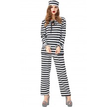 Halloween Prisoner Cosplay Black And White Striped Female Prisoner