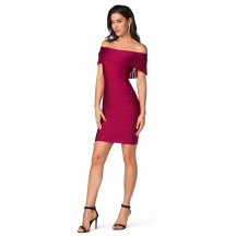 Herve Leger Bandage Dress Off Shoulder Flouncing Red