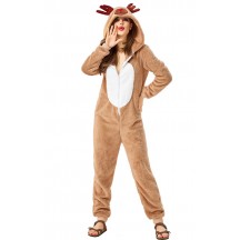 Elk Homewear Adult Coral Velvet Christmas Reindeer Jumpsuit Costume 