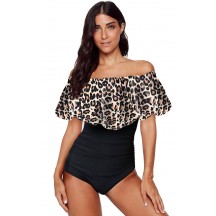 Sexy Off-Shoulder Printed Leopard Print Bikini Swimsuit