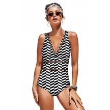 Black And White Plaid One-Piece Halter Sexy Bikini