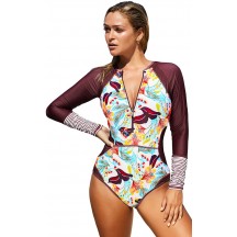 Fashion Printed One-Piece Zipper Surfing Swimsuit