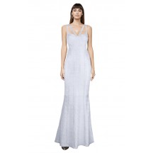 Herve Leger Bandage Dress Long Gown Foil Silver Yoke Strap