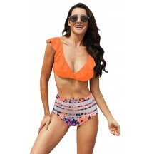 Summer Beach Sexy Orange Print High Waist Bikini