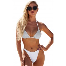 Sexy Three-Point Metallic Silver Sling Bikini