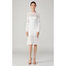 Herve Leger Bandage Dress Long Sleeve Lace White