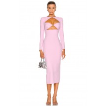 Pink Double Cutout Long Party Evening Dress