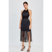 Herve Leger Strappy Halter Fringe Dress