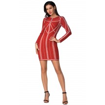 Herve Leger Bandage Dress Long Sleeve Jacqaured Red