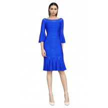  Herve Leger Bandage Dress Boat Neck Half Sleeve Blue