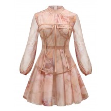 Rose Turtleneck Silk Long-Sleeved Mini Dress