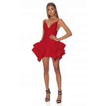 Strappy Sleeveless Asymmetric Ruffled Red Fishtail Dress