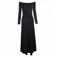 Shoulderless Long Sleeve Black Striped Evening Dress