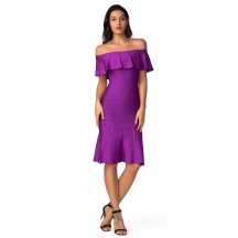 Herve Leger Eyelet Stripe Pleated Dress 