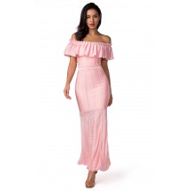 Herve Leger Bandage Dress Long Gown Off Shoulder Ruffled Pink