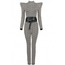 Long Sleeve Bicolor Jacquard Jumpsuit