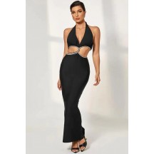 Crystal Halter Long Bandage Dress