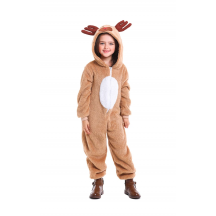 Christmas Elk Homewear Kids Coral Velvet Jumpsuit Costume