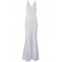 Herve Leger Bandage Dress Long Gown V Neck White