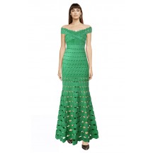  Herve Leger Bandage Dress Long Gown Off Shoulder Crisscross Green