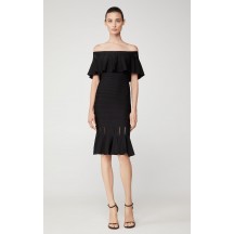 Herve Leger Eyelet Stripe Pleated Dress 