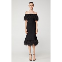 Herve Leger Ostrich Feather-Trimmed Bandage Dress