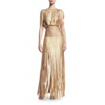 Herve Leger Bandage Dress Long Gown Tassels Foil Gold