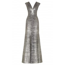 Herve Leger Leslie Woodgrain Foil Print Gown