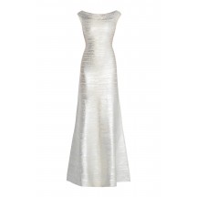 Herve Leger Sophia Metallic Foil Mermaid Gown