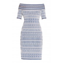 Herve Leger Lacey Plaited Lace Off-Shoulder Dress