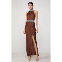 Herve Leger Metallic Eyelash Halter Gown