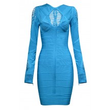 Cheap Herve Leger Bandage Dresses Long Sleeve Net Blue